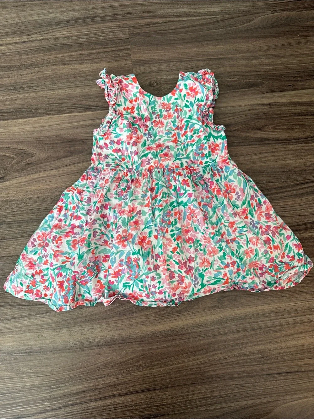 Crewcuts Floral Ruffle Sleeve Dress - Pink & Green Size 2